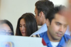 Megan Fox, straight hair, Brian Austin Green, light blue shirt